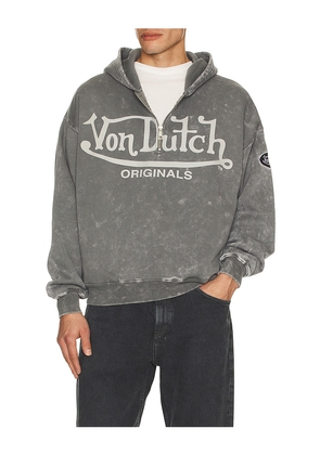 Von Dutch Quarter Zip Boxy Hoodie in Grey. Size L. Also in M, S, XL/1X.