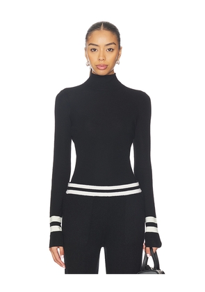 White & Warren Superfine Merino Striped Fitted Turtleneck in Black. Size L. Also in M, S, XS.
