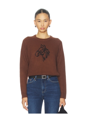 White & Warren Cashmere Blend Horse Embroidered Crew Sweater in Brown. Size M. Also in S, XS.