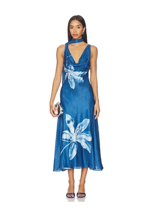 AMUR Sorelle Midi Dress in Blue. Size 0. Also in 2, 4, 6, 8.
