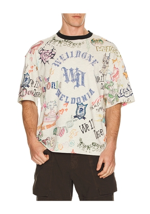 WE11DONE Doodle Printed T-Shirt in White. Size L. Also in M, S, XL/1X.