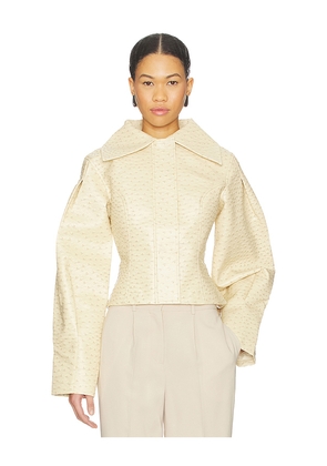 YLLW THE LABEL Olsen Ostrich Jacket in Beige. Size L. Also in XL.
