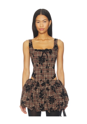 Zemeta Classy Check Corset Top in Brown. Size L. Also in S, XS.