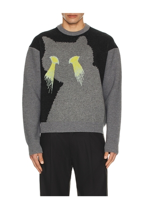 WE11DONE Cat Jacquard Knit Pullover in Black. Size L. Also in M, S.