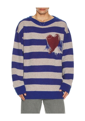 WE11DONE Grunge Stripe Pullover in Blue. Size L. Also in M, S.