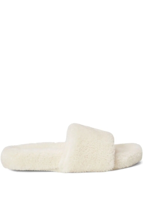 Polo Ralph Lauren logo-embroidered faux-fur slippers - White