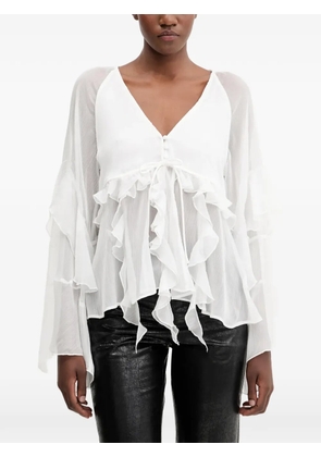 Bardot ruffled V-neck top - White
