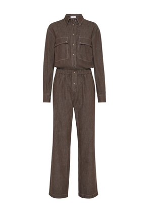 Brunello Cucinelli cotton denim jumpsuit - Brown