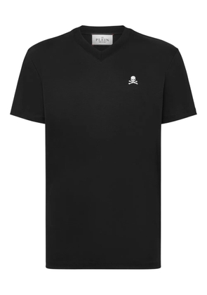 Philipp Plein skull-embroidery v-neck T-shirt - Black
