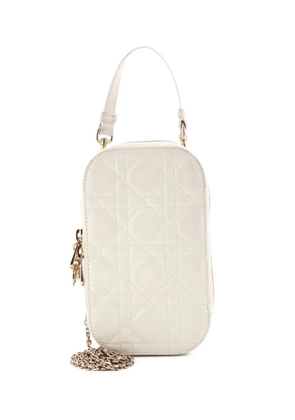 Christian Dior Pre-Owned Lady Dior Phone Holder on Chain Cannage Quilt Lambskin crossbody bag - White