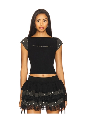 Zemeta Boat Neck Polka Black Top in Black. Size M. Also in S, XS.