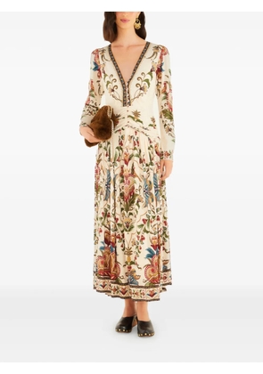 FARM Rio V-neck floral~print midi dress - Neutrals