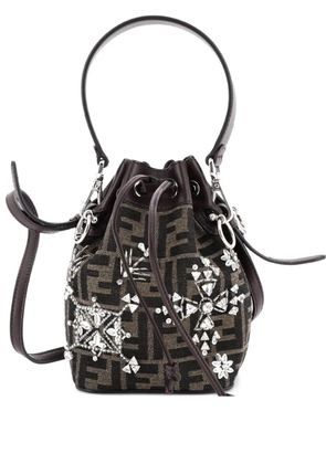 Fendi Pre-Owned Mon Tresor Crystal Embellished Zucca Canvas Mini bucket bag - Brown