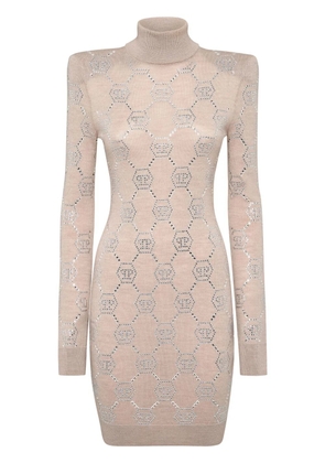 Philipp Plein crystal-embellished monogram mini dress - Neutrals