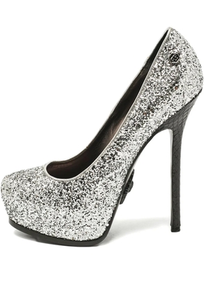 Philipp Plein glitter snakeskin pumps - Silver