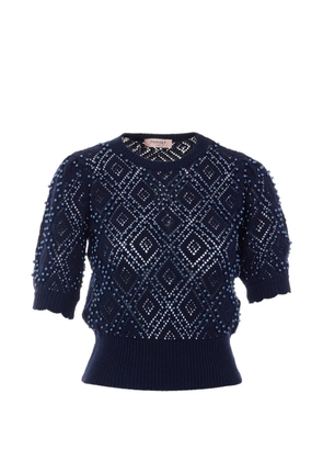 TWINSET pearl-embellished knitted T-shirt - Blue