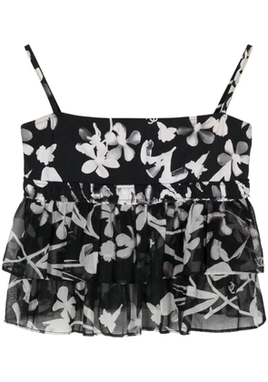 CHANEL Pre-Owned 2004 floral-print ruffled top - Black