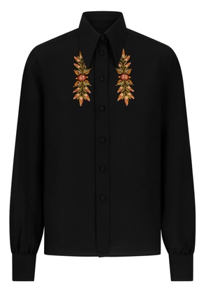 ETRO leaf-embroidery silk shirt - Black