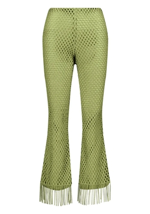 Giambattista Valli fringed macramé flared trousers - Green