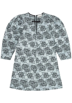 GANNI patterned-jacquard mini dress - Blue