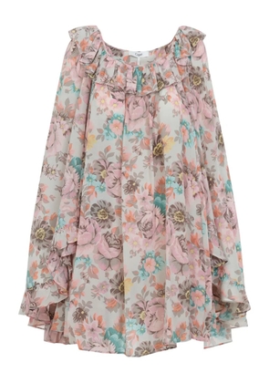 Chloé ruffled floral-print mini dress - Grey