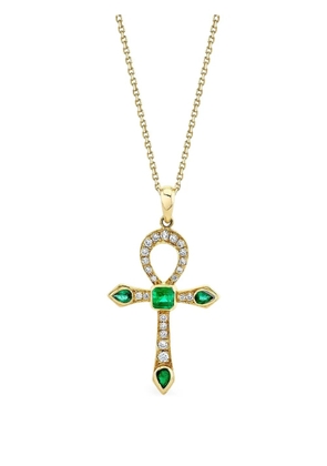 Logan Hollowell 14K yellow gold Eternal Ankh emerald and diamond necklace