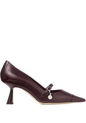 Jimmy Choo 65mm Aren pearl-embellished pointed-toe pumps - Brown