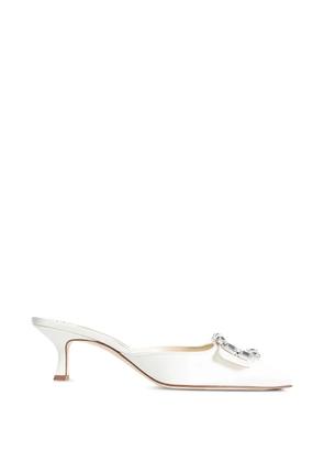 Manolo Blahnik Mayjou crystal-buckle satin mules - White