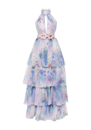 Saiid Kobeisy floral-print tulle dress - Purple