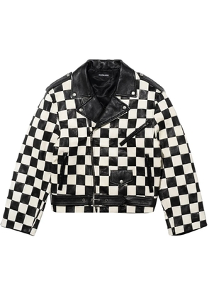 Mainless check-pattern biker jacket - Black