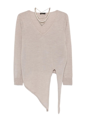LIU JO asymmetric V-neck wool sweater - Neutrals