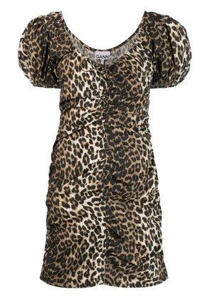 GANNI leopard-print organic cotton dress - Brown