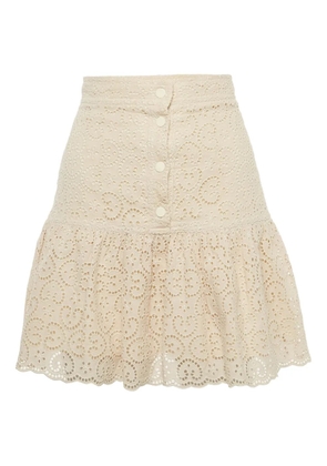 SANDRO broderie-anglaise tiered skirt - Neutrals