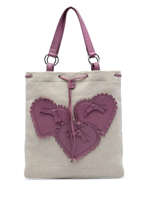 Saint Laurent Pre-Owned 2000-2012 Canvas Fringed Heart Applique tote bag - Brown