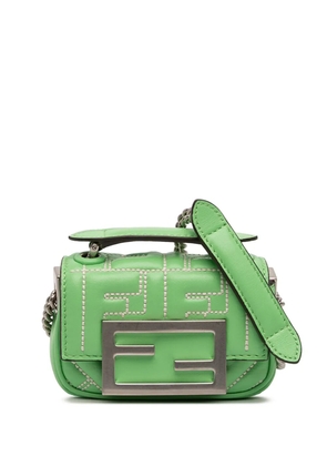Fendi Pre-Owned 2000-2025 Nano Zucca Embossed Leather Baguette Charm crossbody bag - Green