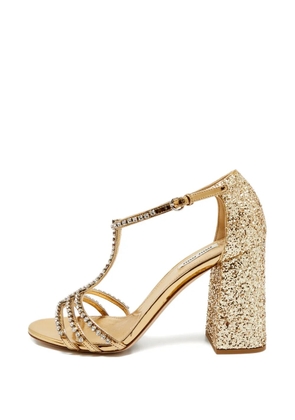 Miu Miu Pre-Owned crystal-embellished T-strap sandals - Gold