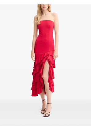Bardot ruffled strapless midi dress - Red