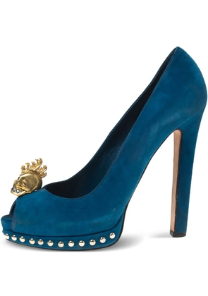 Alexander McQueen Pre-Owned 140mm skull-embellished peep-toe sandals - Blue
