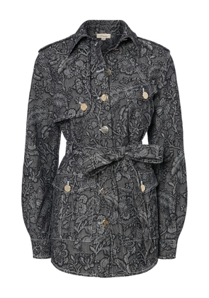 Temperley London floral-print belted denim jacket - Black