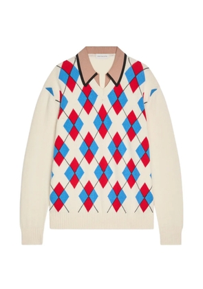DRIES VAN NOTEN argyle collared sweater - White