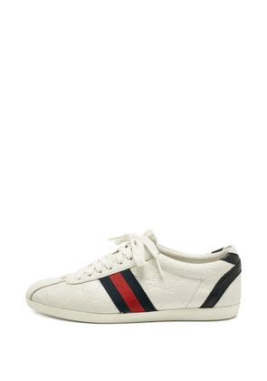 Gucci Pre-Owned stripe-detail leather sneakers - White