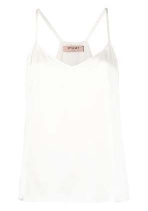 TWINSET rear logo-plaque satin top - White