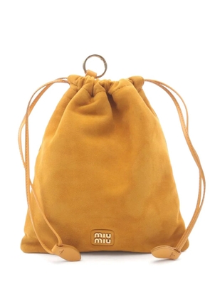 Miu Miu Pre-Owned logo-lettering suede pouch bag - Brown