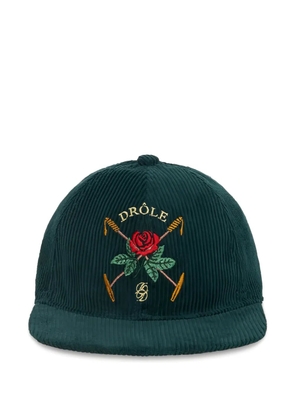 Drôle De Monsieur rose-embroidered corduroy hat - Green
