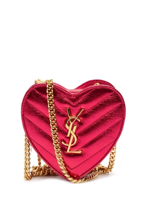 Saint Laurent Pre-Owned 2016 Mini Metallic Leather Chevron Monogram Love Heart Chain Bag crossbody bag - Pink