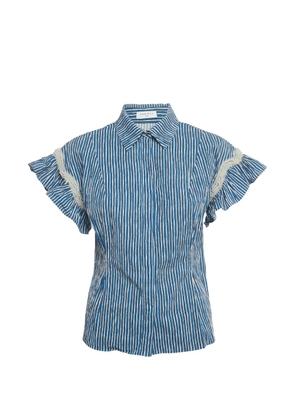 SANDRO Erine striped pearl-embellished shirt - Blue