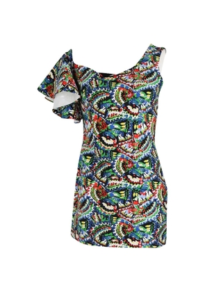 Saloni Greta one-shoulder ruffle-sleeve mini dress - Blue