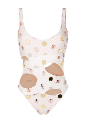Amir Slama graphic-print cut-out one-piece swimsuit - Neutrals