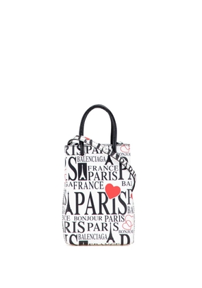 Balenciaga Pre-Owned 2019 Mini Calfskin Bonjour Paris Shopping Phone Holder satchel - White