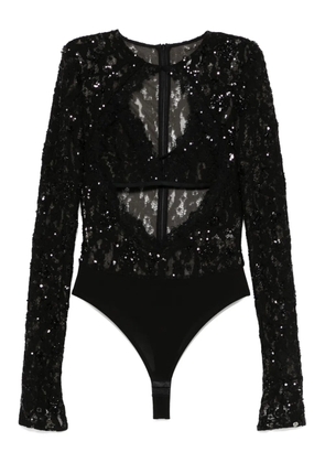NISSA sequin-detail lace bodysuit - Black
